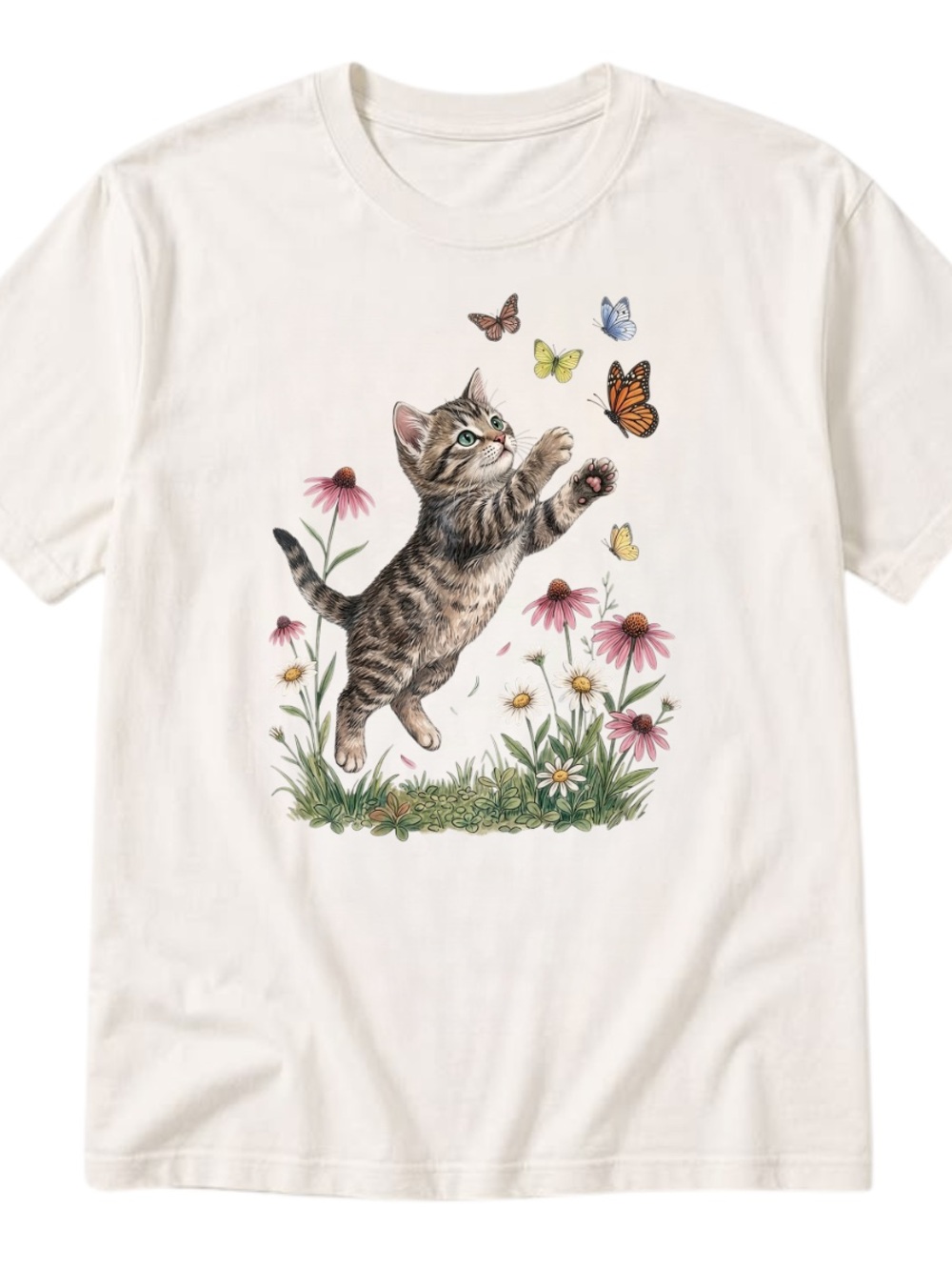 Gildan Cream Cat & Butterflies Tee